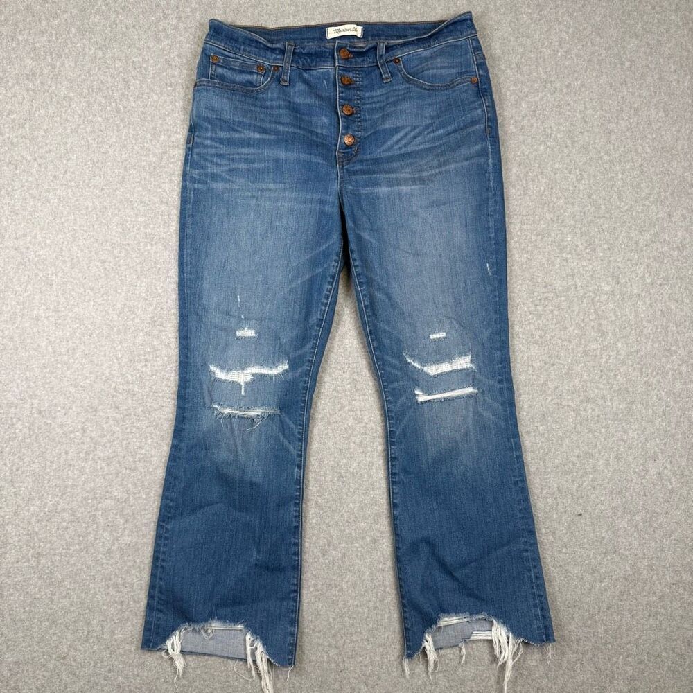 Madewell Womens Size 31 Button Fly Cali Demi Bootcut Denim Jeans Blue Distressed